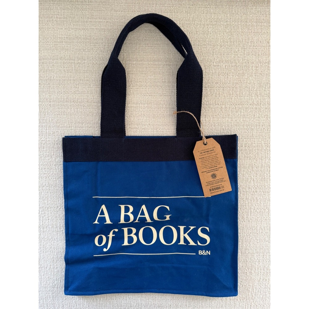 NWT Barns & Noble A BAG of BOOKS Canvas Tote Bag Book Bag Blue With Handles - Picture 5 of 13